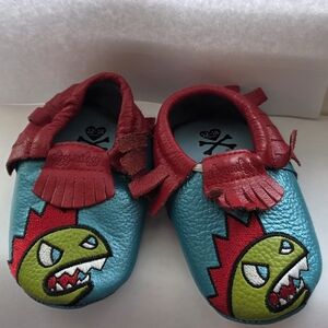 Itzy Ritzy Red and Blue Dinosaur Moccasins